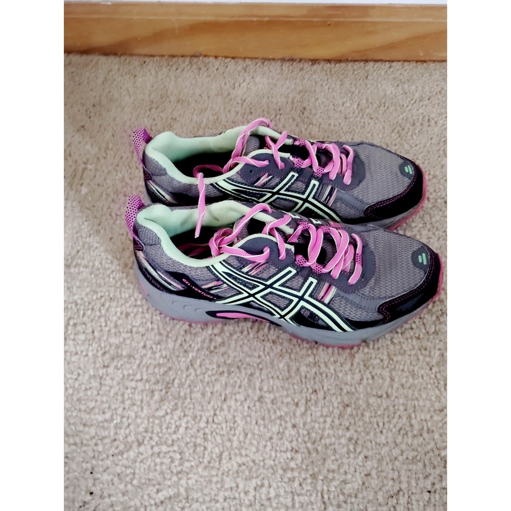 Asics Women 7.5 Gel-Venture 5 Running Training Athletic Gym Shoes Gray Pink Lime - Picture 4 of 12